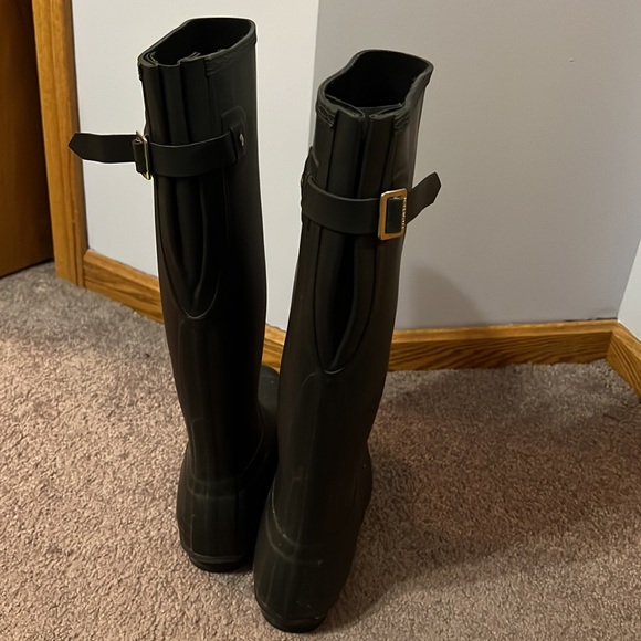 Black knee high hunter rain boots
